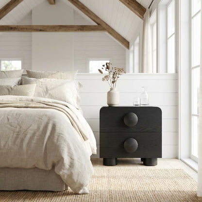 Black 2-Drawer Nightstand with Modern Design and Sturdy Construction