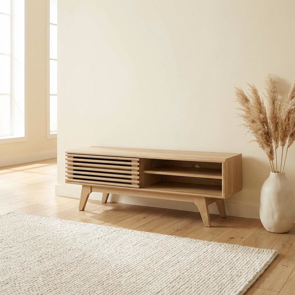 Wooden Brown TV Stand with 48-Inch Width and Sleek Design