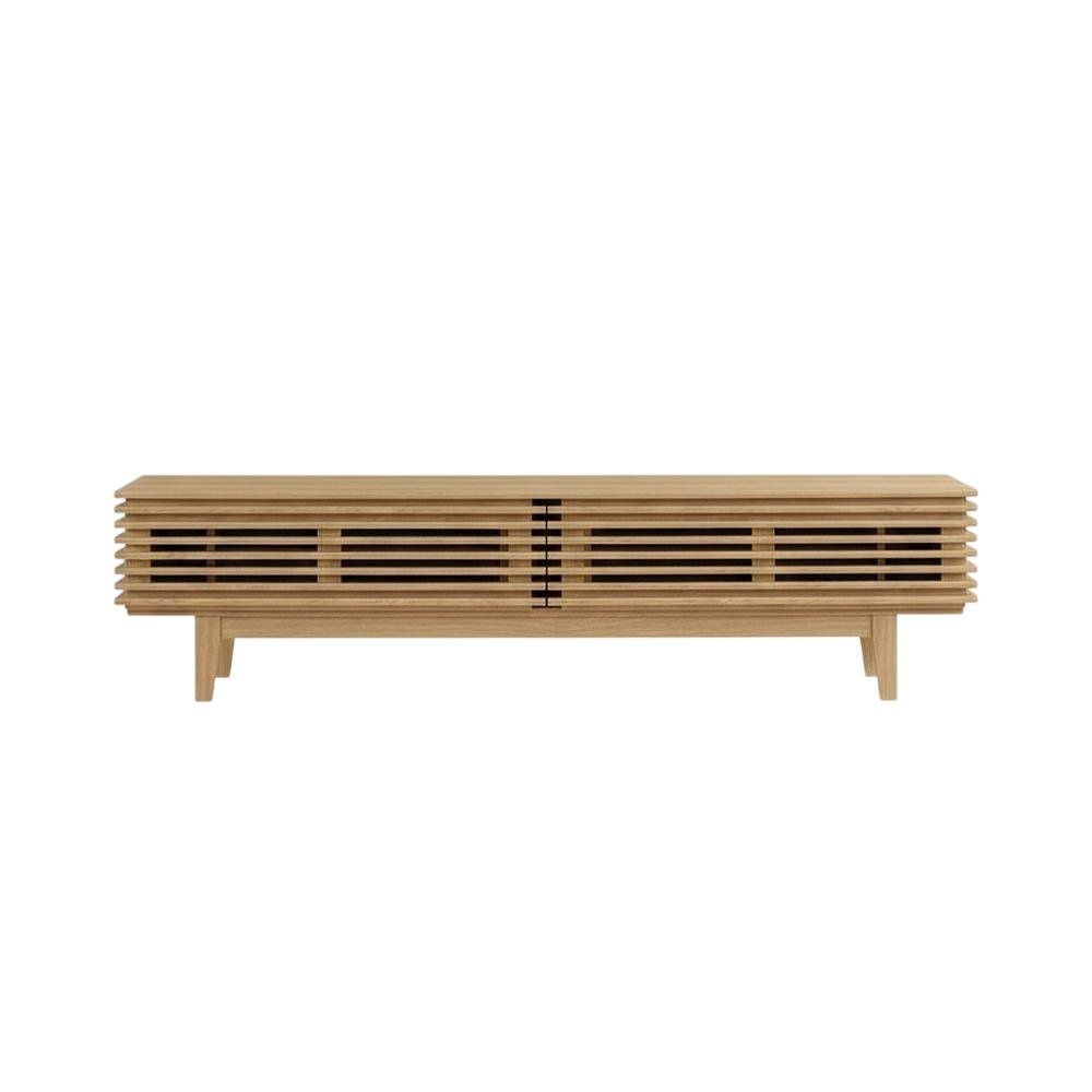 Brown wood TV stand with sleek design and sturdy construction