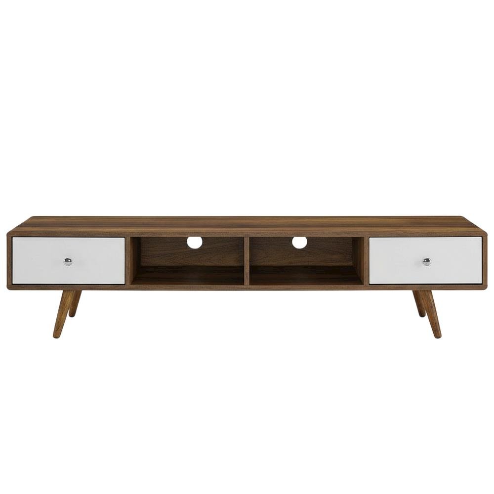 Wood TV Stand with Brown Finish and Spacious Surface