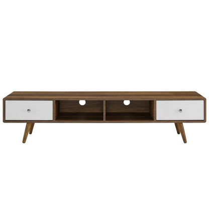 Wood TV Stand with Brown Finish and Spacious Surface