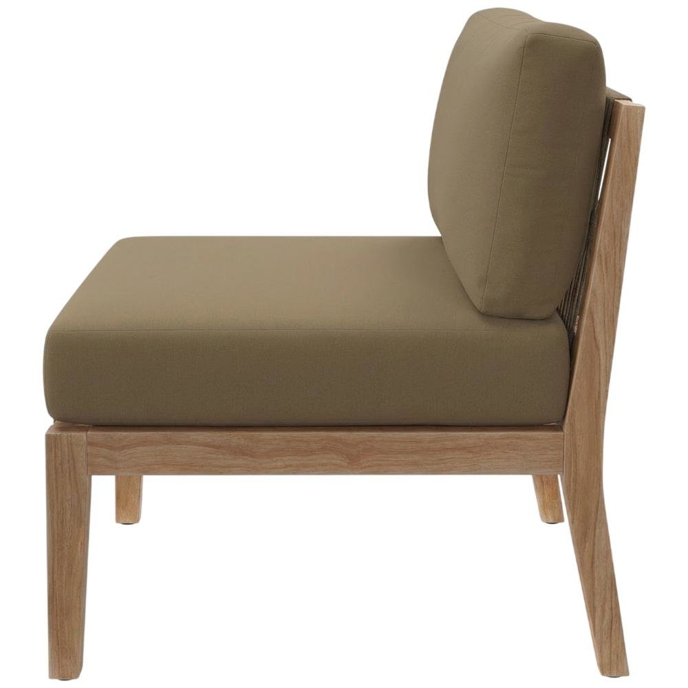 Teak Wood Outdoor Lounge Chair With Armless Design And Cushioned Seat