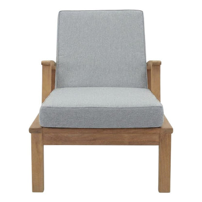 Outdoor Patio Teak Single Chaise With Cushioned Seat And Armrests