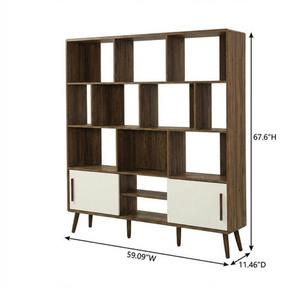 Wooden 59-Inch Bookcase with Sliding Doors for Elegant Storage