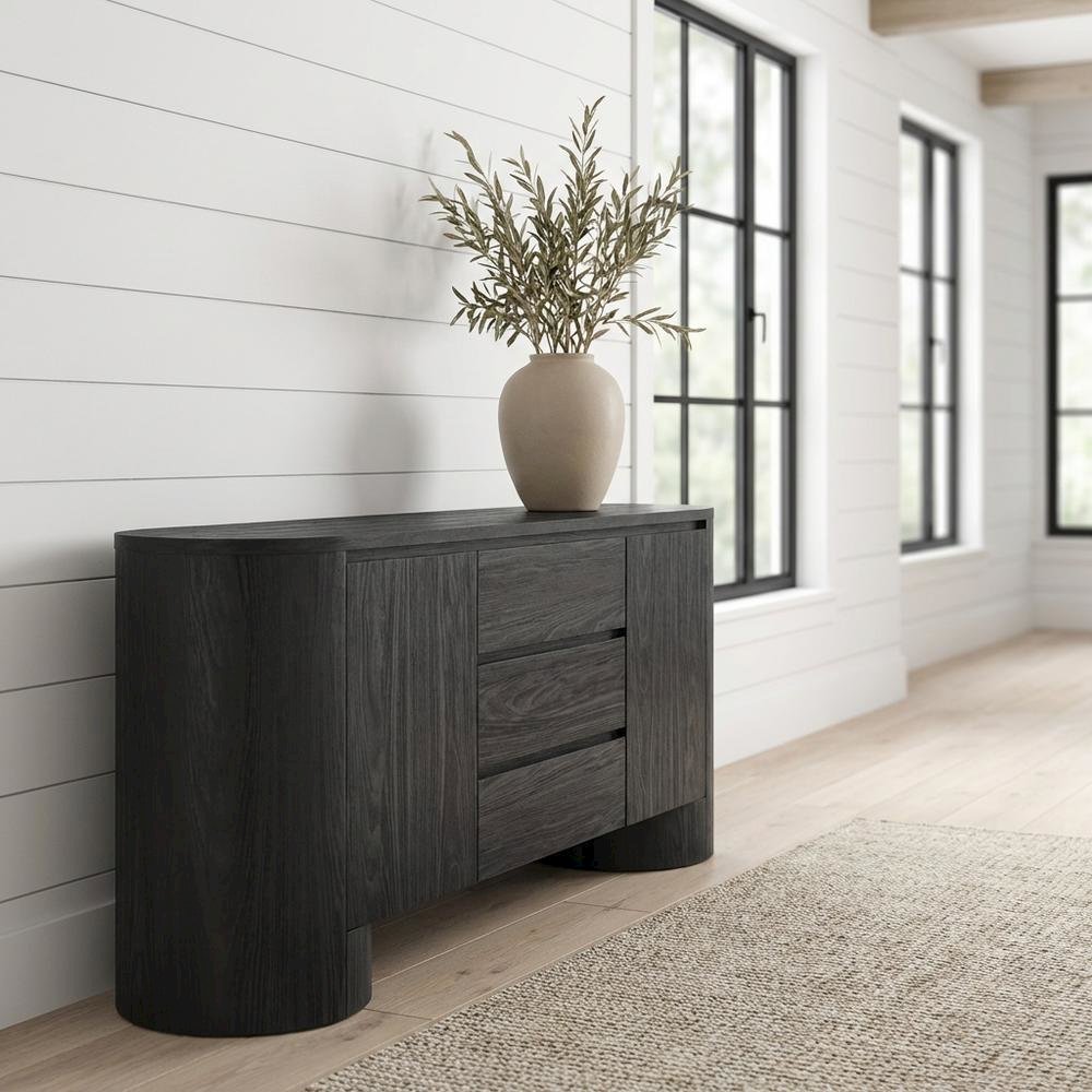 Rounded Sideboard Storage Cabinet In Classic Finish With Spacious Shelving