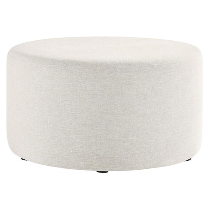 Round Heathered Fabric Upholstered Ottoman for Outdoor Spaces