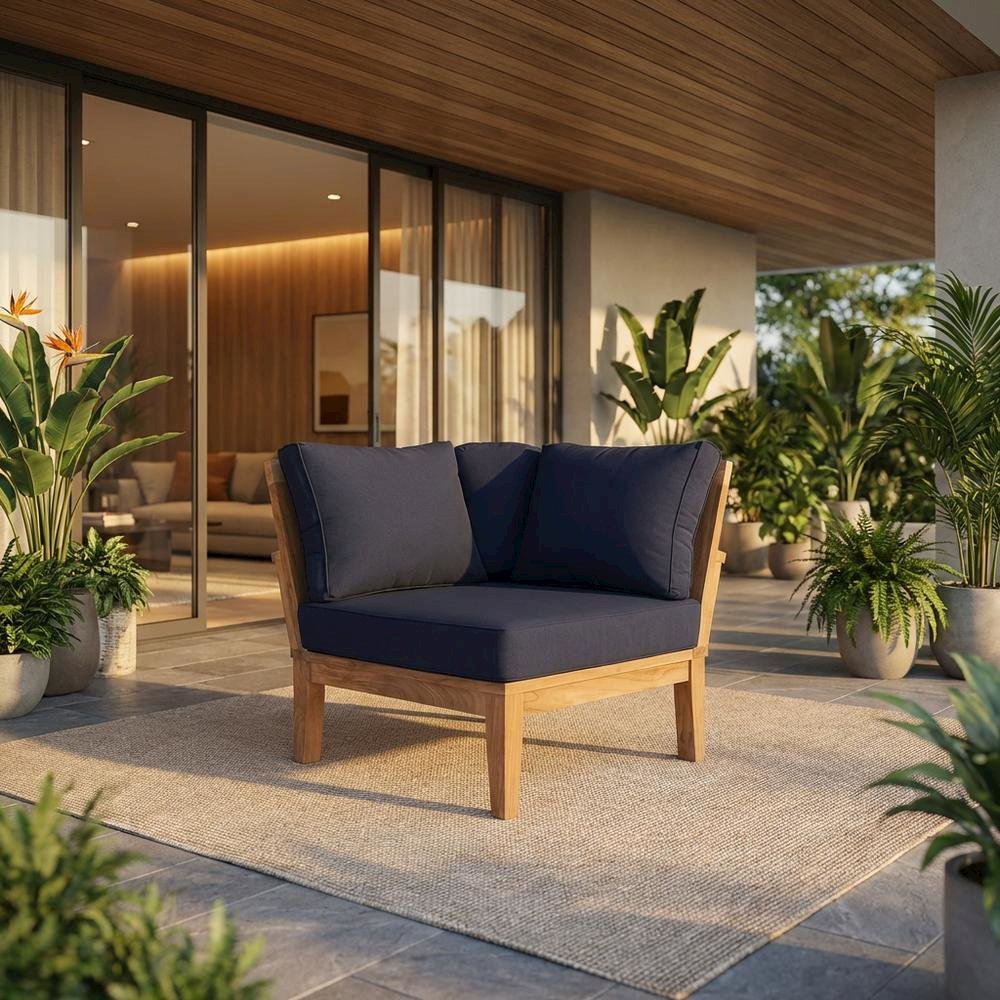Teak Outdoor Patio Corner Sofa With Cushions And Stylish Design