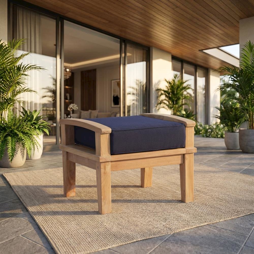 Durable Outdoor Teak Ottoman With Cushioned Top And Classic Design