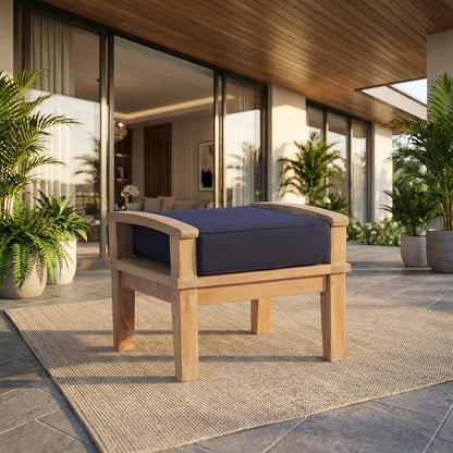 Durable Outdoor Teak Ottoman With Cushioned Top And Classic Design