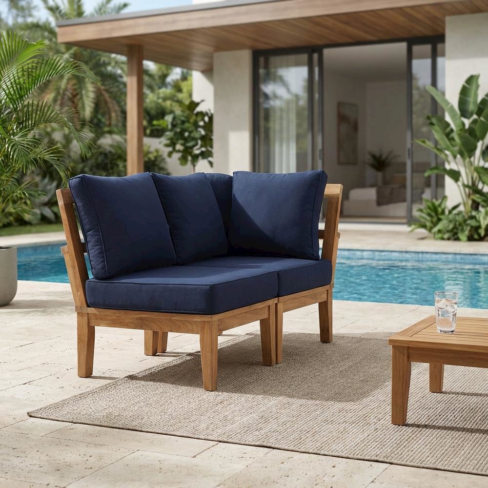 Teak Outdoor Patio Corner Sofa With Cushions And Stylish Design