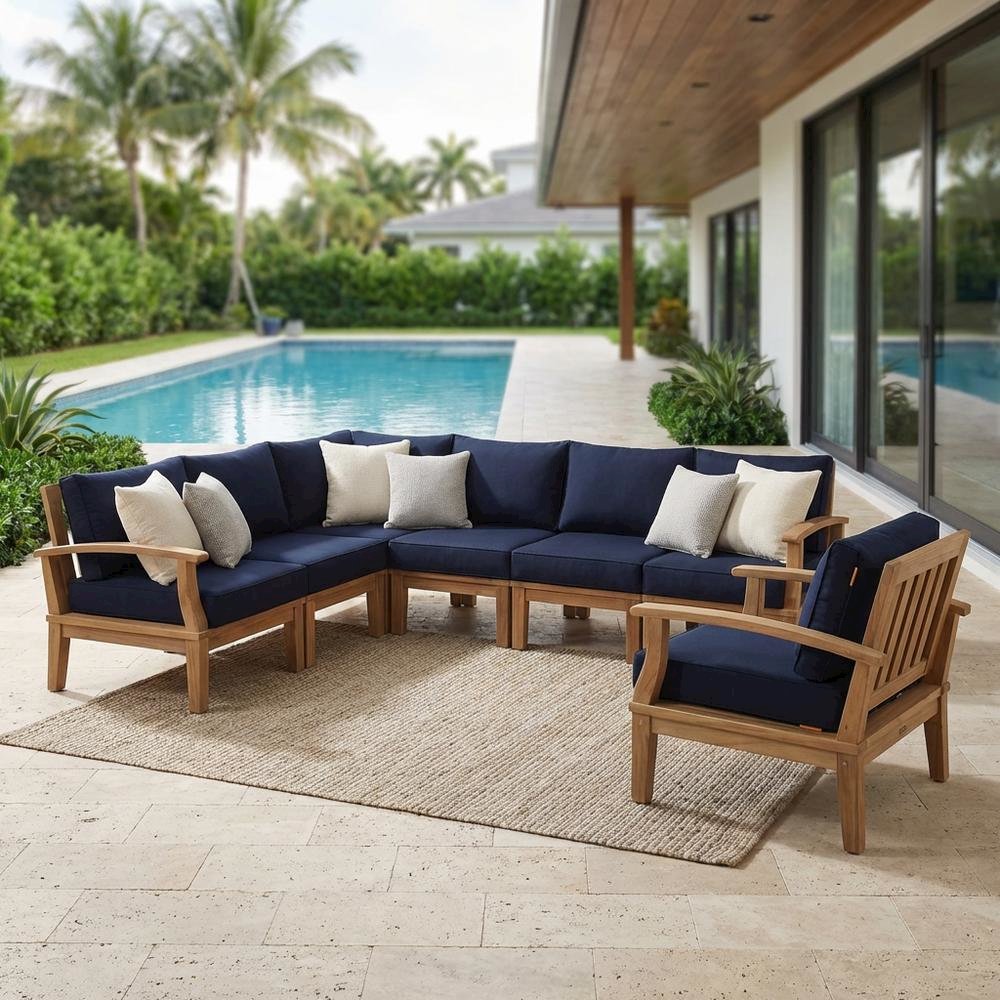 Outdoor Teak Patio Furniture Set With Armrests And Cushioned Seats