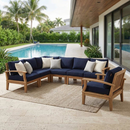 Outdoor Teak Patio Furniture Set With Armrests And Cushioned Seats