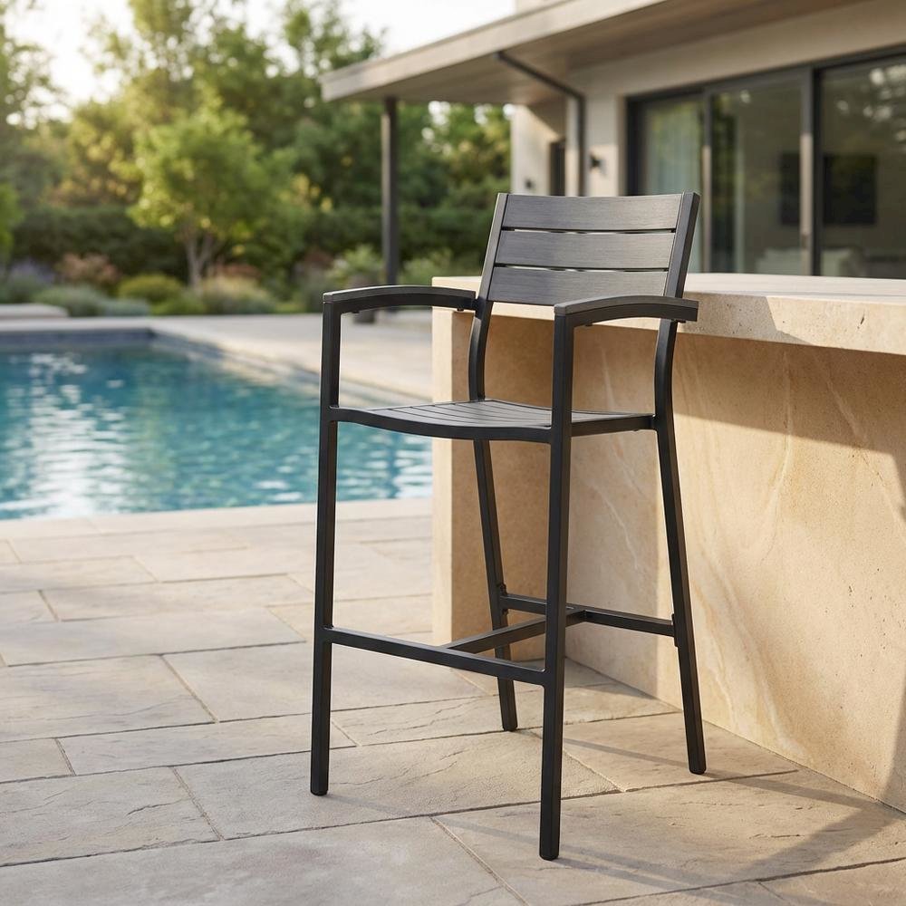 Stylish Outdoor Patio Bar Stool With Armrests And Comfortable Seat