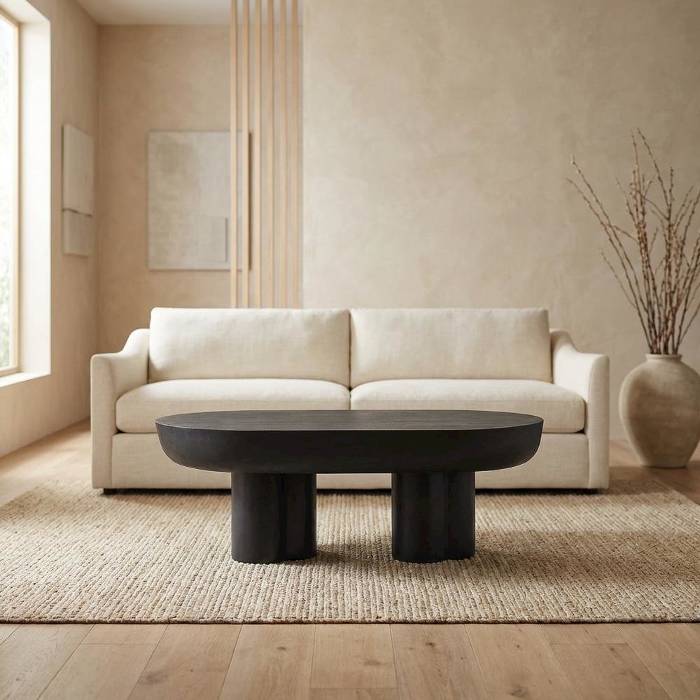Oval Concrete Coffee Table with Modern Design and Sturdy Surface