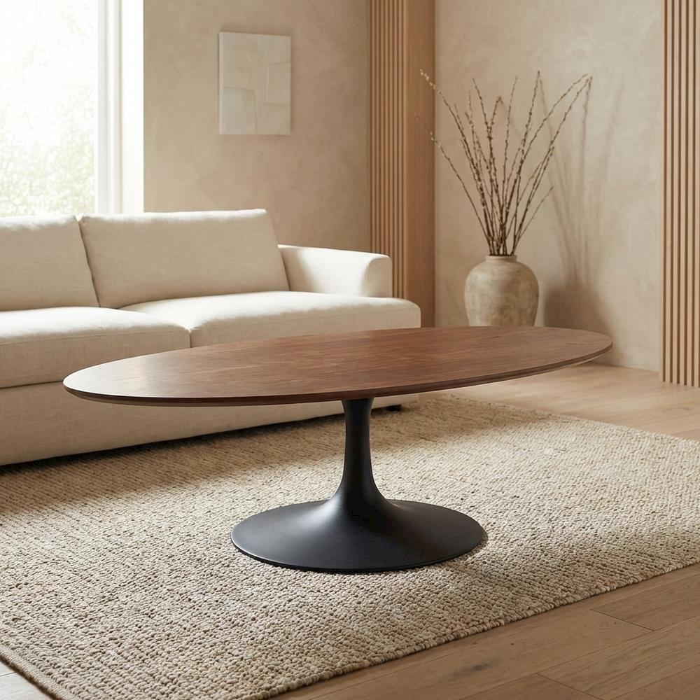 Oval wood coffee table with set of two, sleek design, modern style