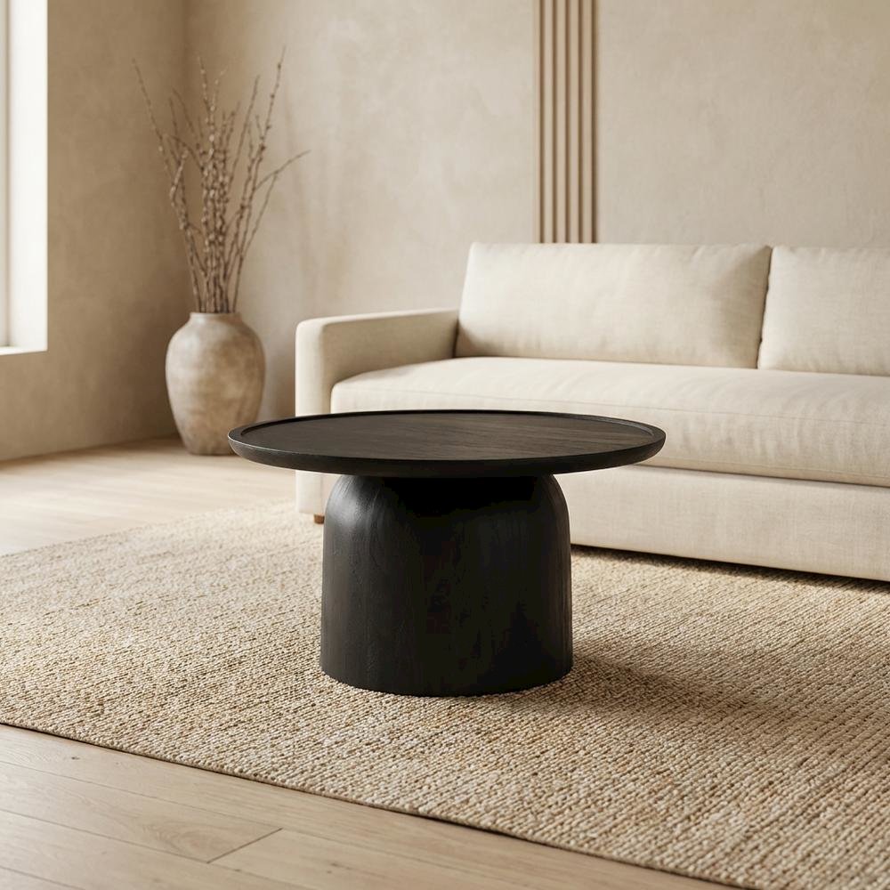 Round Wood Coffee Table with 17.5-inch Height and 30-inch Diameter