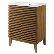 Walnut White 24-Inch Floor-Mount Bathroom Vanity with Ceramic Sink