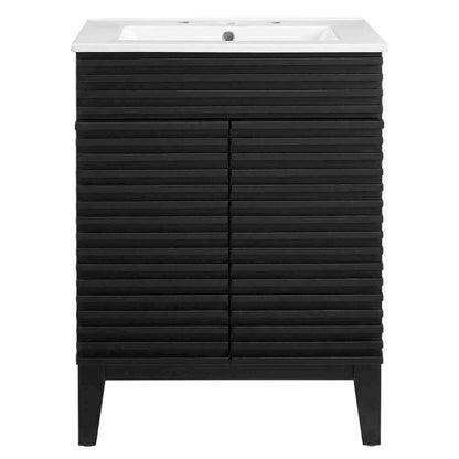 Black White 24-Inch Floor-Mount Bathroom Vanity with Ceramic Sink