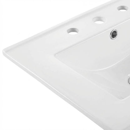 White 24-Inch Ceramic Bathroom Sink Top, Centerset Faucet Holes