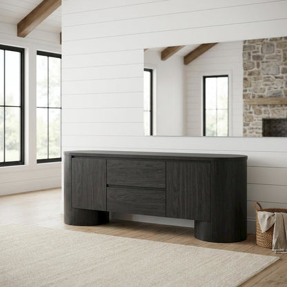 Oval Entertainment Center TV Console Cabinet with Storage and Drawers, Black