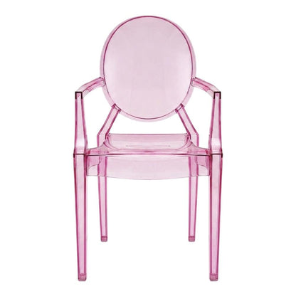 Acrylic High-Back Dining Armchairs with Arms, Pink, Set of 2