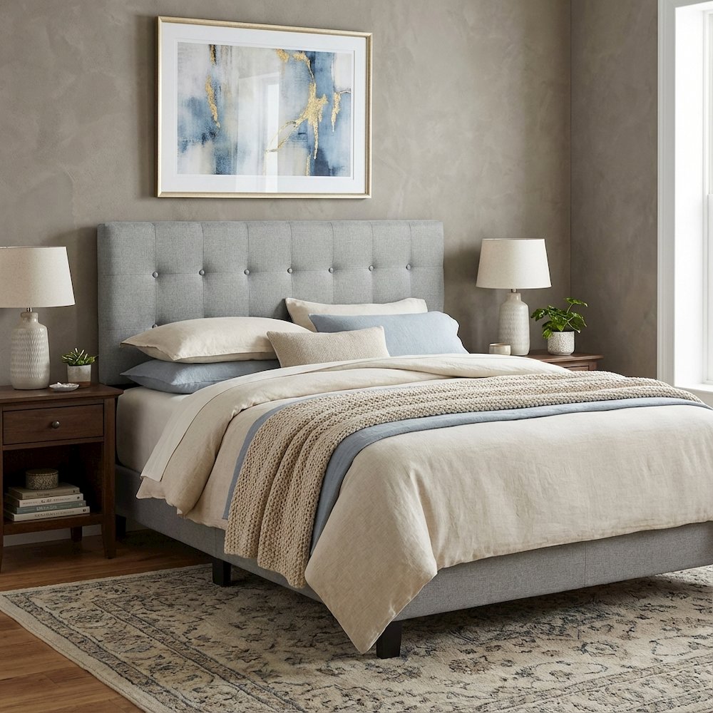 Upholstered Fabric Queen Headboard with Padded Design and Durable Frame