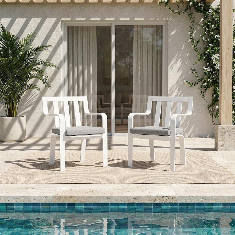 Aluminum Armchair Set For Outdoor Patio With Stackable Design, Backrest
