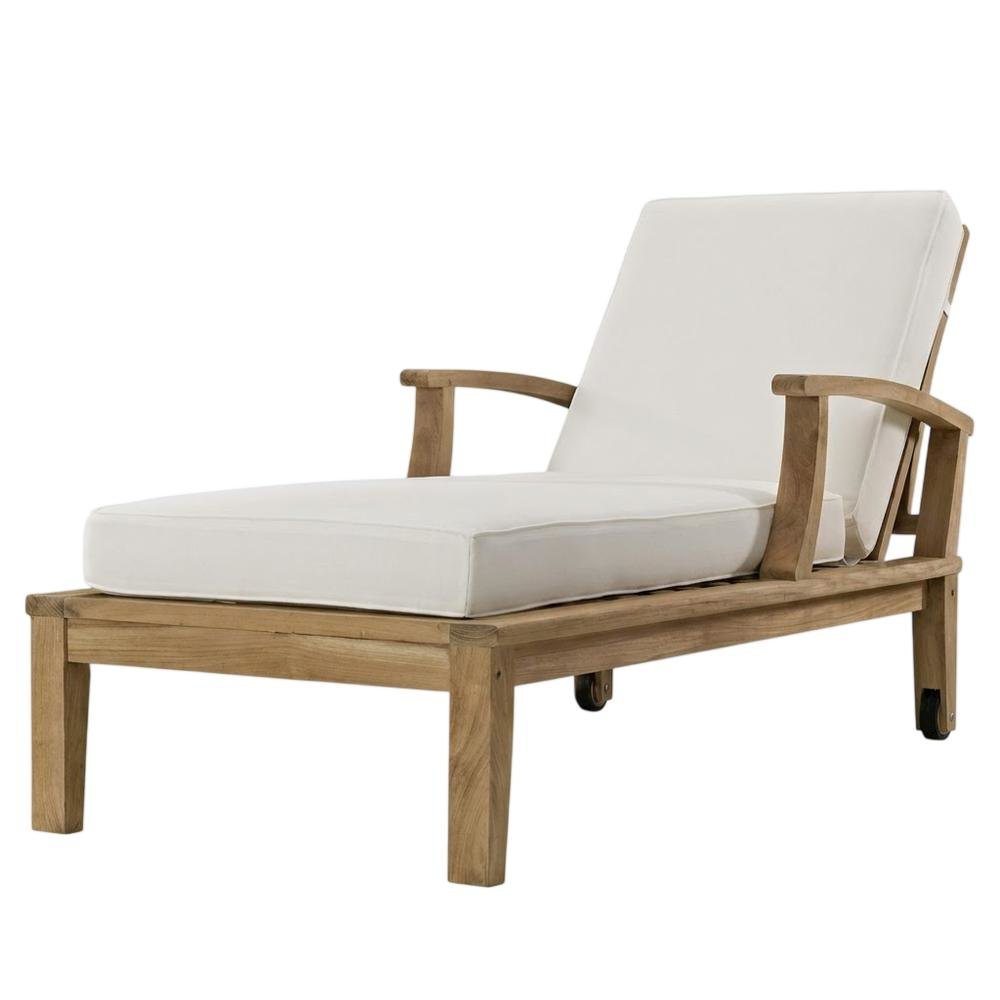 Outdoor Patio Teak Single Lounge Chair With Cushioned Seat And Armrests