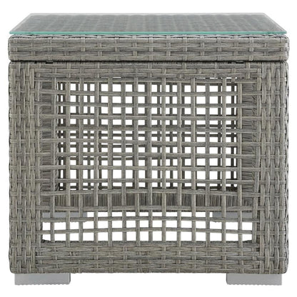 Wicker Rattan Outdoor Side Table in Neutral Finish with Weather-Resistant Design