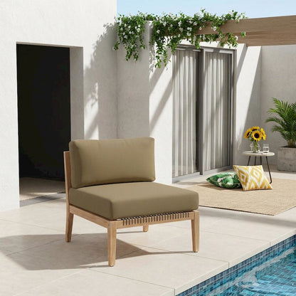 Teak Wood Outdoor Lounge Chair With Armless Design And Cushioned Seat