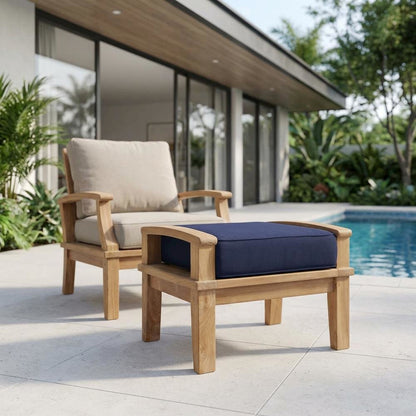 Durable Outdoor Teak Ottoman With Cushioned Top And Classic Design