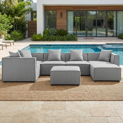 7-Piece Outdoor Patio Upholstered Sectional Sofa with Cushioned Seats