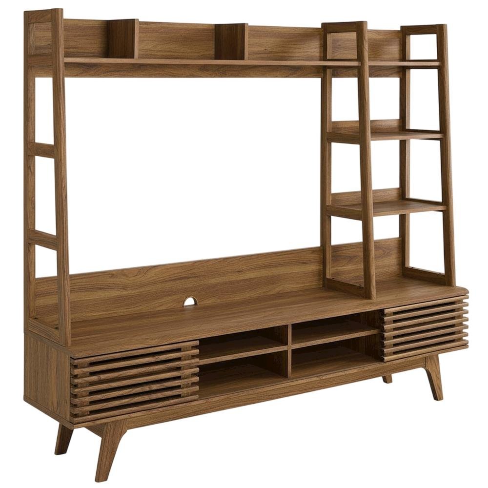 Brown Wood TV Stand Entertainment Center with Spacious Surface