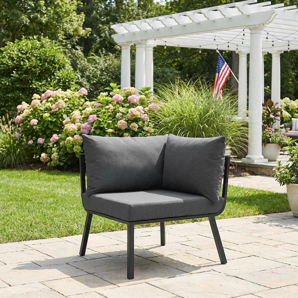 Outdoor Patio Aluminum Corner Chair With Cushioned Seat And Armrests