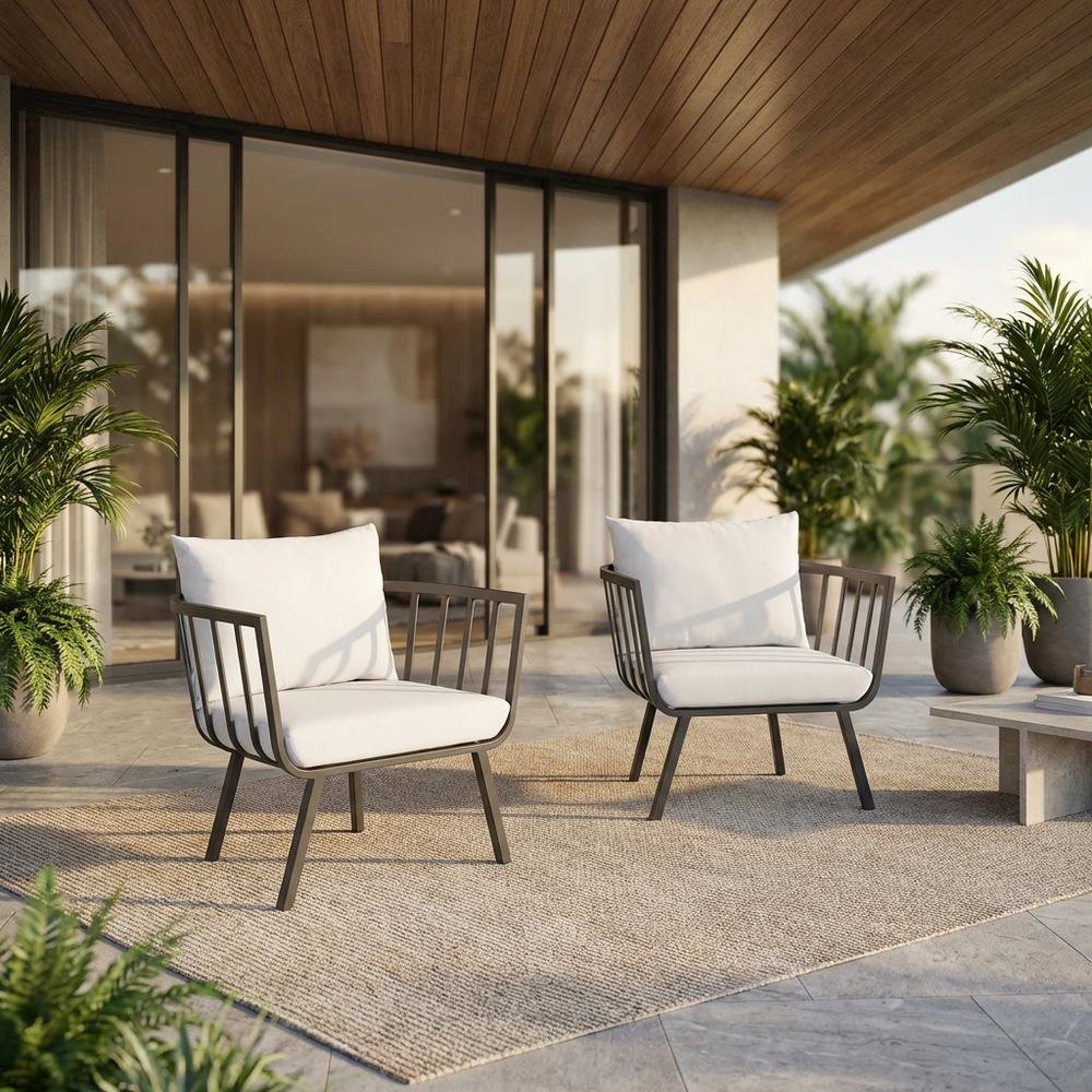 Aluminum Armchair Set of 2 for Outdoor Patio Lounge with Cushions