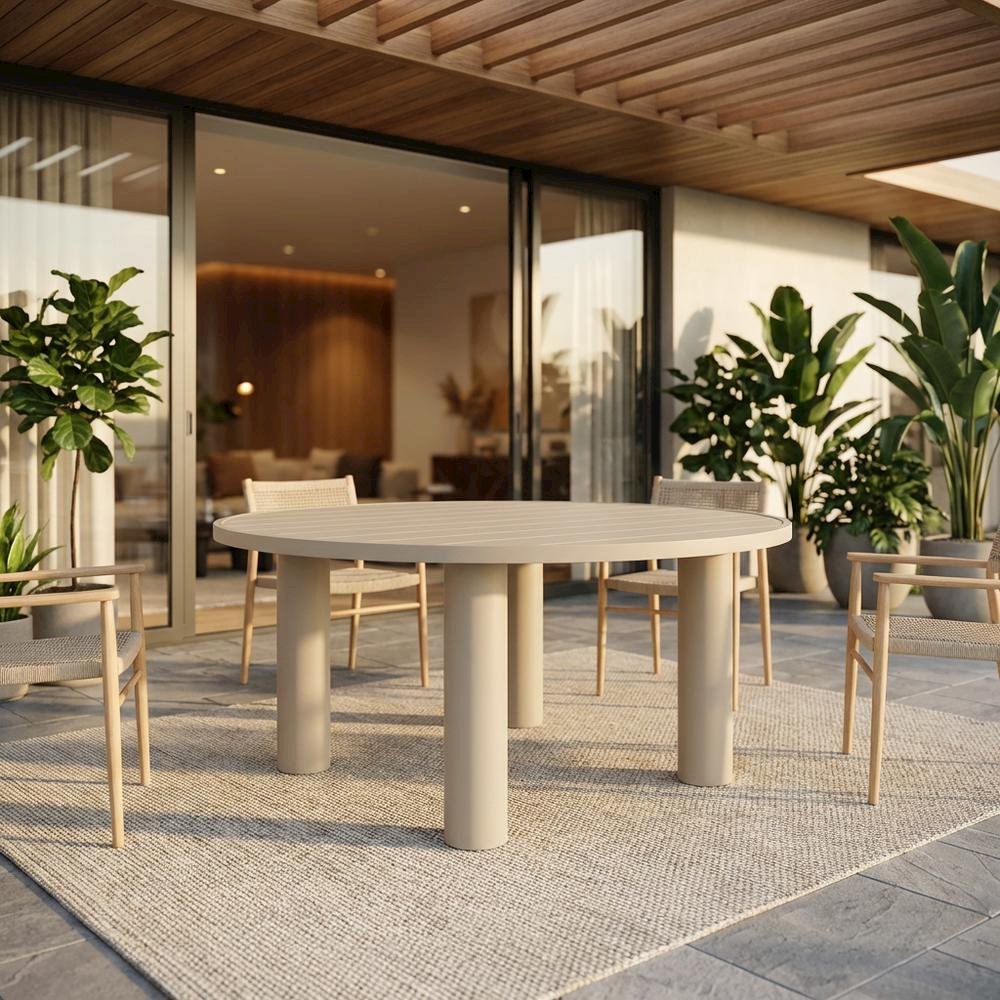 Aluminum Outdoor Dining Table with Round Top and Sturdy Base