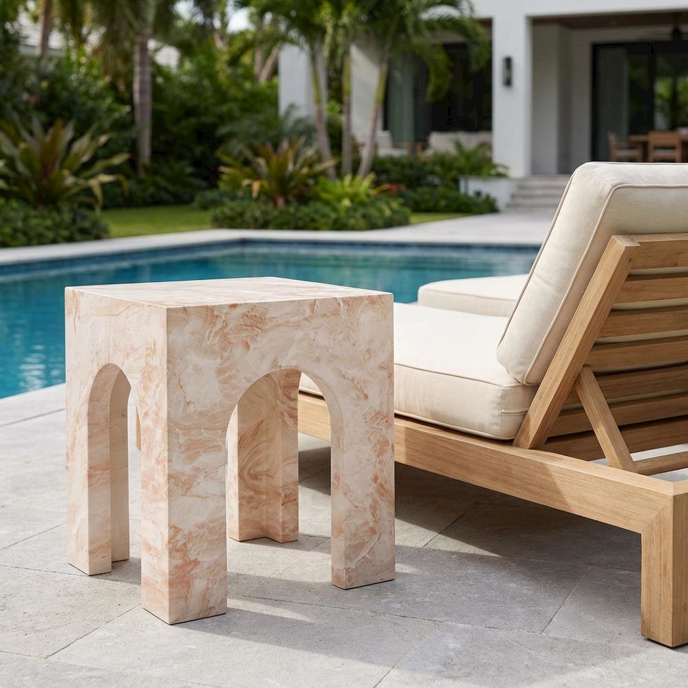 Outdoor patio arched concrete side table, sturdy design, for various spaces