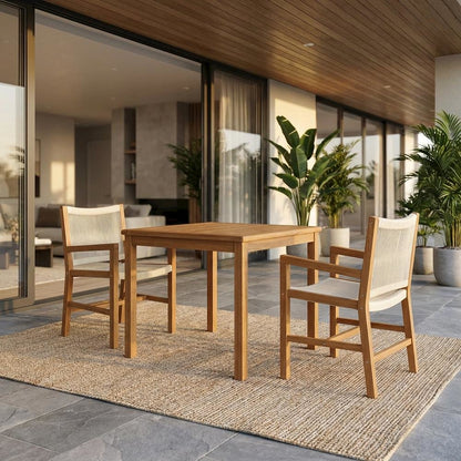 Teak and Rope Outdoor Dining Set with Armchairs, 3-Piece Collection