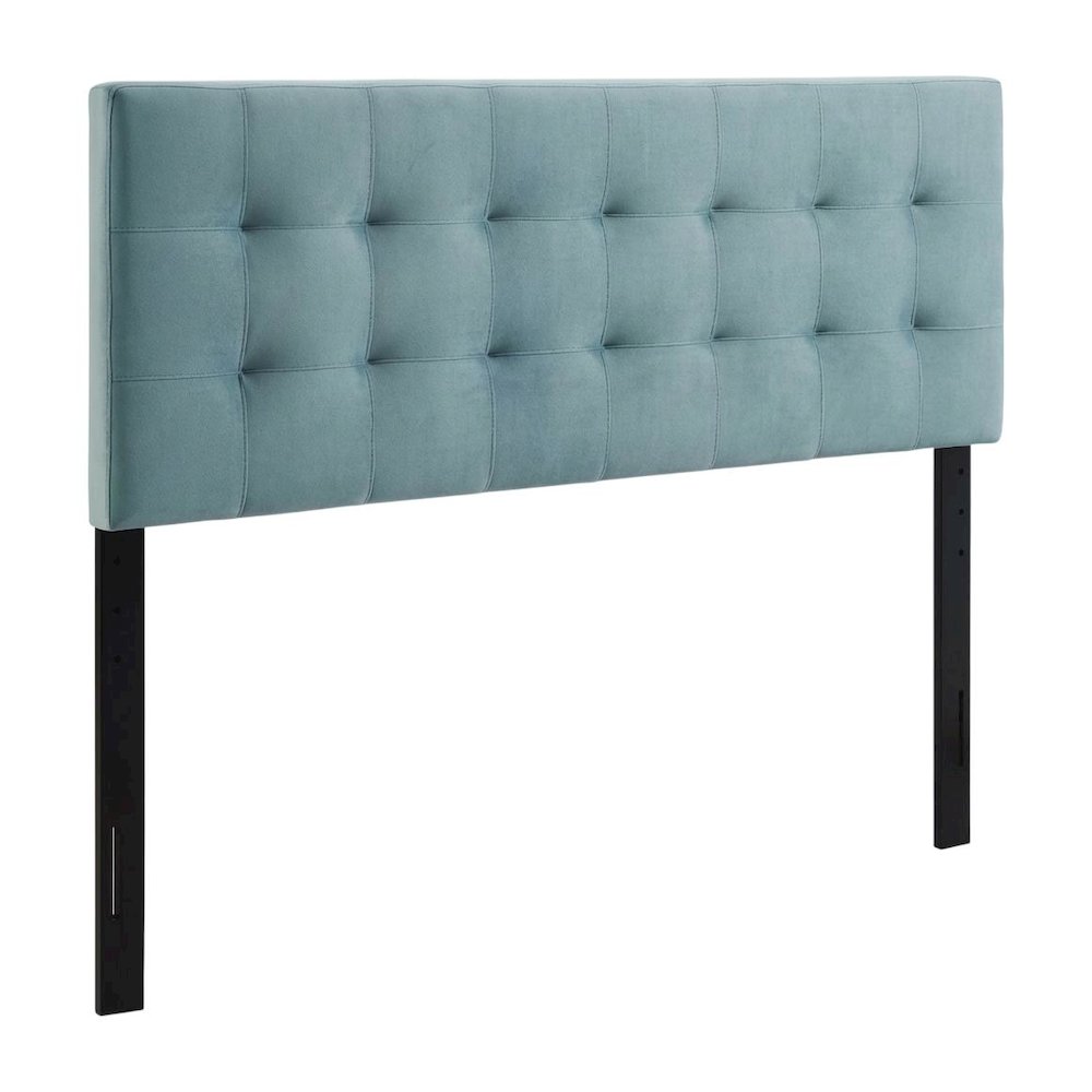 Blue Queen Biscuit Tufted Velvet Headboard Performance Fabric Upholstered