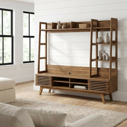 Brown Wood TV Stand Entertainment Center with Spacious Surface