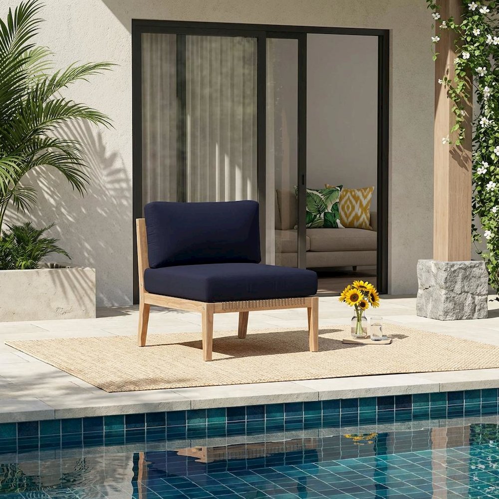Teak Wood Outdoor Lounge Chair With Cushions And Armless Design