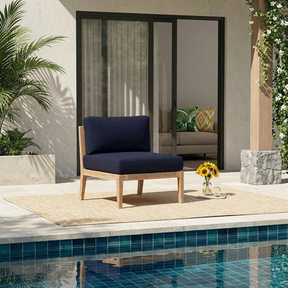 Teak Wood Outdoor Lounge Chair With Cushions And Armless Design