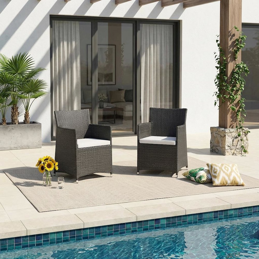 Outdoor Patio Wicker Armchair Set Of 2 With Comfortable Cushions