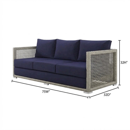 Modern Outdoor Sofa With Armrests, Weather-Resistant Fabric, And Plush Cushions