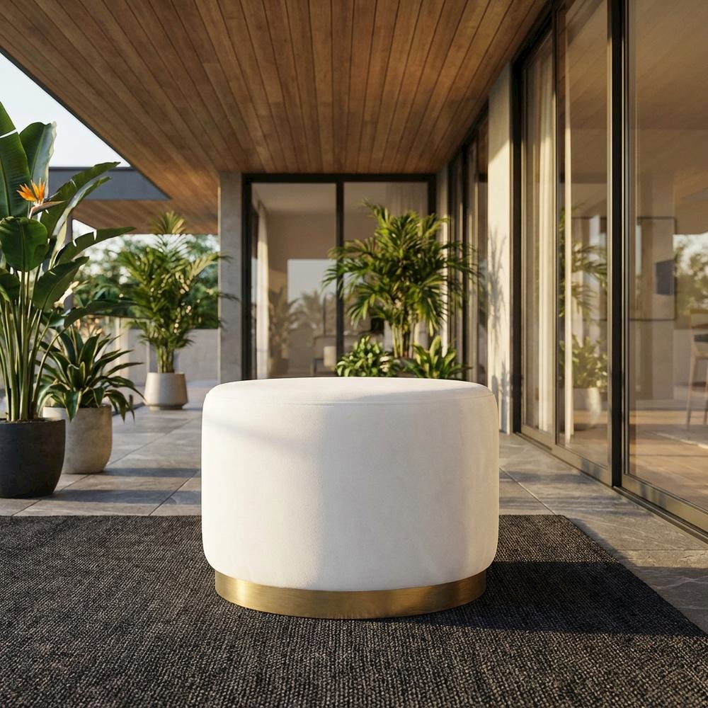Round Performance Velvet Ottoman With Versatile Use For Living Spaces