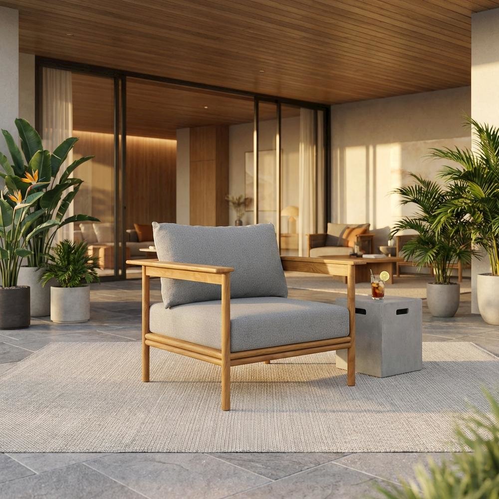 Teak Wood Outdoor Patio Armchair for Garden and Porch Relaxation