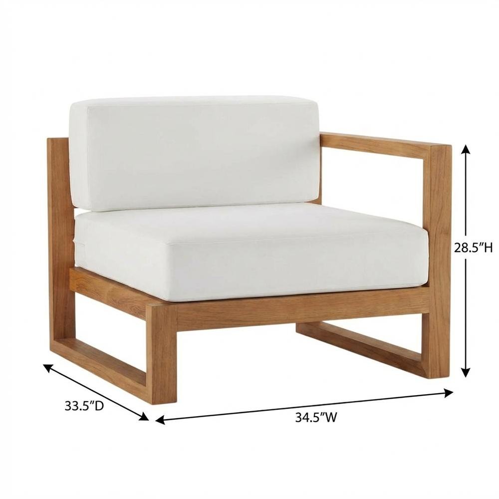 Outdoor Patio Teak Wood Left-Arm Lounge Chair With Cushioned Seat, Durable Frame