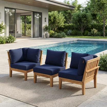 Outdoor Patio Teak Set With Cushioned Seating, Sturdy Wood Construction