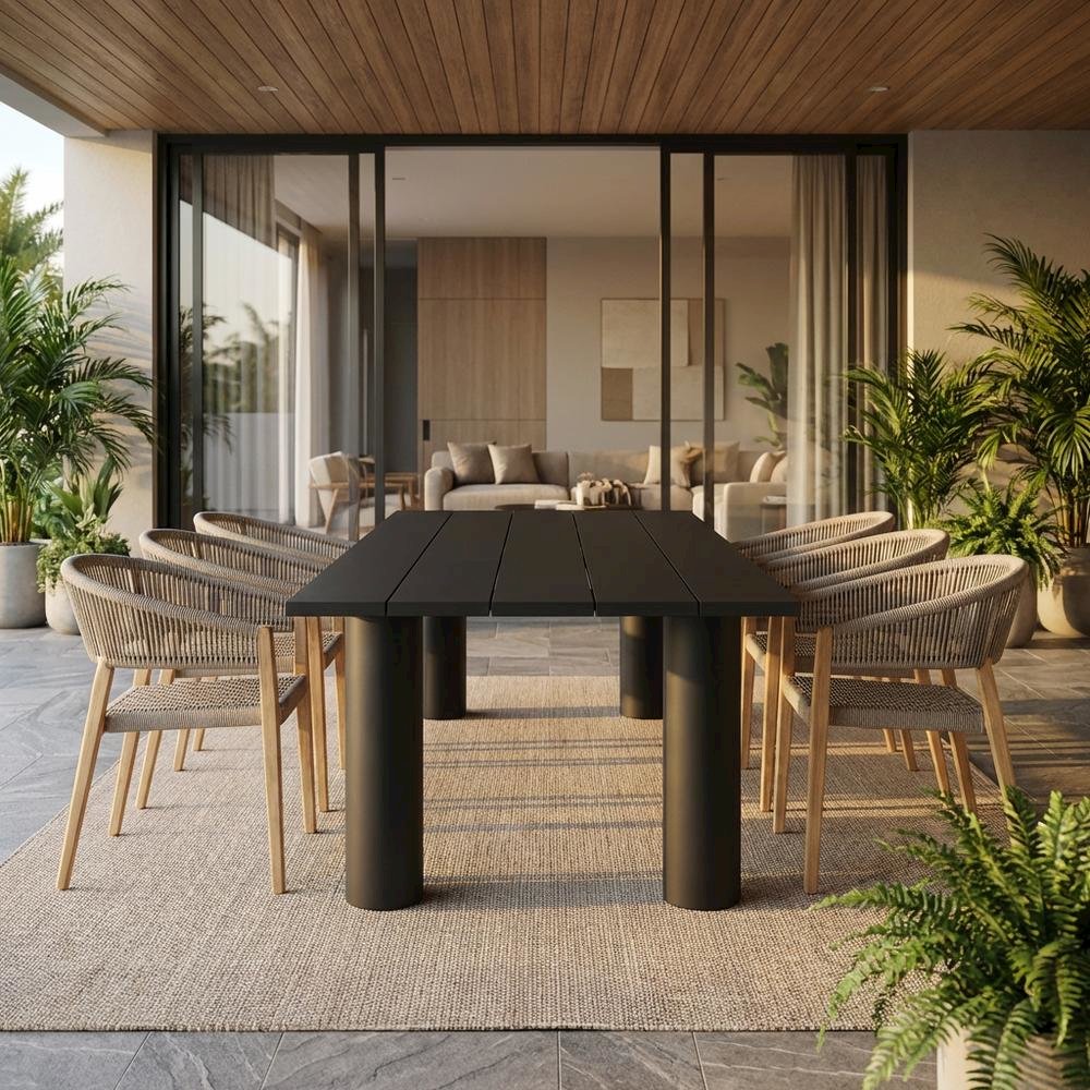 Outdoor Patio Dining Table, Aluminum Top, Rectangular Design, Outdoor Use