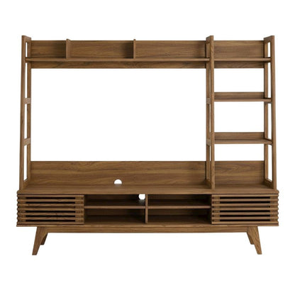 Brown Wood TV Stand Entertainment Center with Spacious Surface